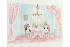 Shih Tzu Tea Party Painting PRINT / MUG / NOTECARD SET Invitations Watercolor Acrylic Artwork