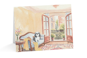 Shih Tzu Tuscan Villa Painting PRINT / NOTE CARD SET Watercolor Acrylic Italy Art