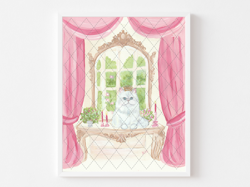Cat Painting PRINT / NOTE CARDS Set  "Queen of Versailles" White Persian Kitten Artwork