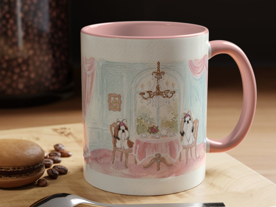 Shih Tzu Tea Party Painting PRINT / MUG / NOTECARD SET Invitations Watercolor Acrylic Artwork