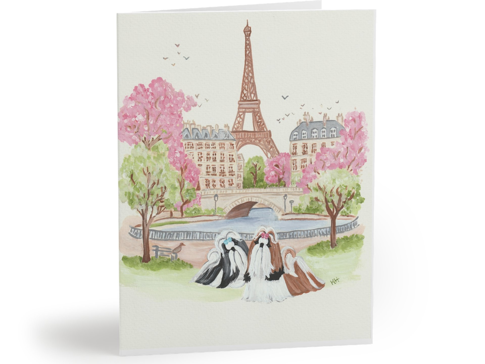 Shih Tzu "Date in Paris" PRINTS / NOTECARDS SET Paintings