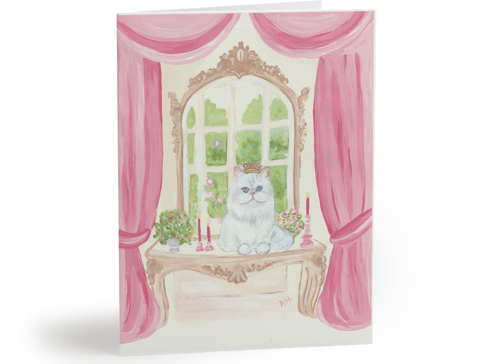 Cat Painting PRINT / NOTE CARDS Set  "Queen of Versailles" White Persian Kitten Artwork