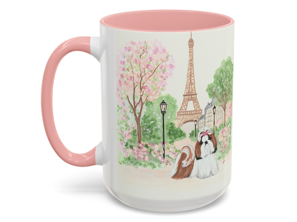 Shih Tzu Spring in Paris Painting 15 oz MUG Acrylic Artwork