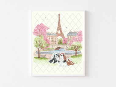 Shih Tzu "Date in Paris" PRINTS / NOTECARDS SET Paintings