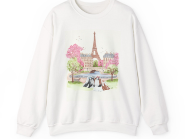 Shih Tzu SWEATSHIRT "Date in Paris" Watercolor Acrylic Painting