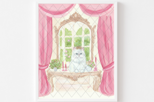 Cat Art PRINT / NOTE CARDS Set  "Queen of Versailles" White Persian Painting