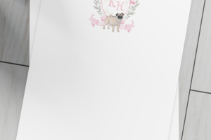 Pug Pink Crest Personalized Watercolor Stationery Set