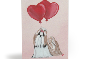 Shih Tzu Red Heart Balloon Art Cards Set All Occasion Greeting Cards