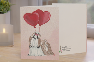 Shih Tzu Red Heart Balloon Art Cards Set All Occasion Greeting Cards