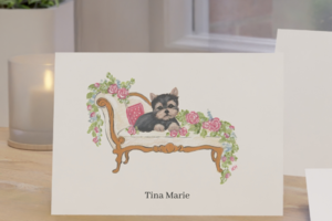 Personalized Yorkie Puppy Art NOTE CARDS SET Yorkshire Terrier 