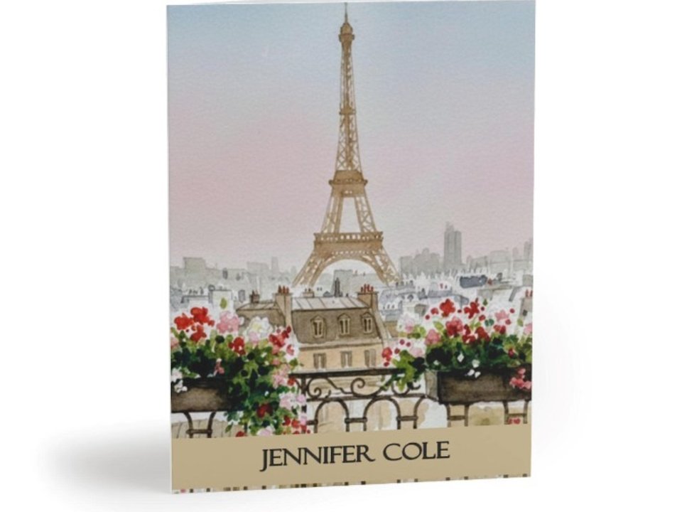 Paris Balcony PERSONALIZED Art Cards Set All Occasion Greeting Cards Watercolor Note Cards