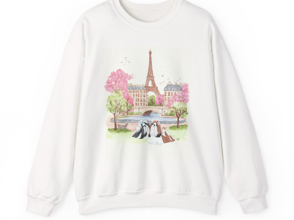Shih Tzu SWEATSHIRT or T-shirt "Date in Paris" from Original Hand Painted Art