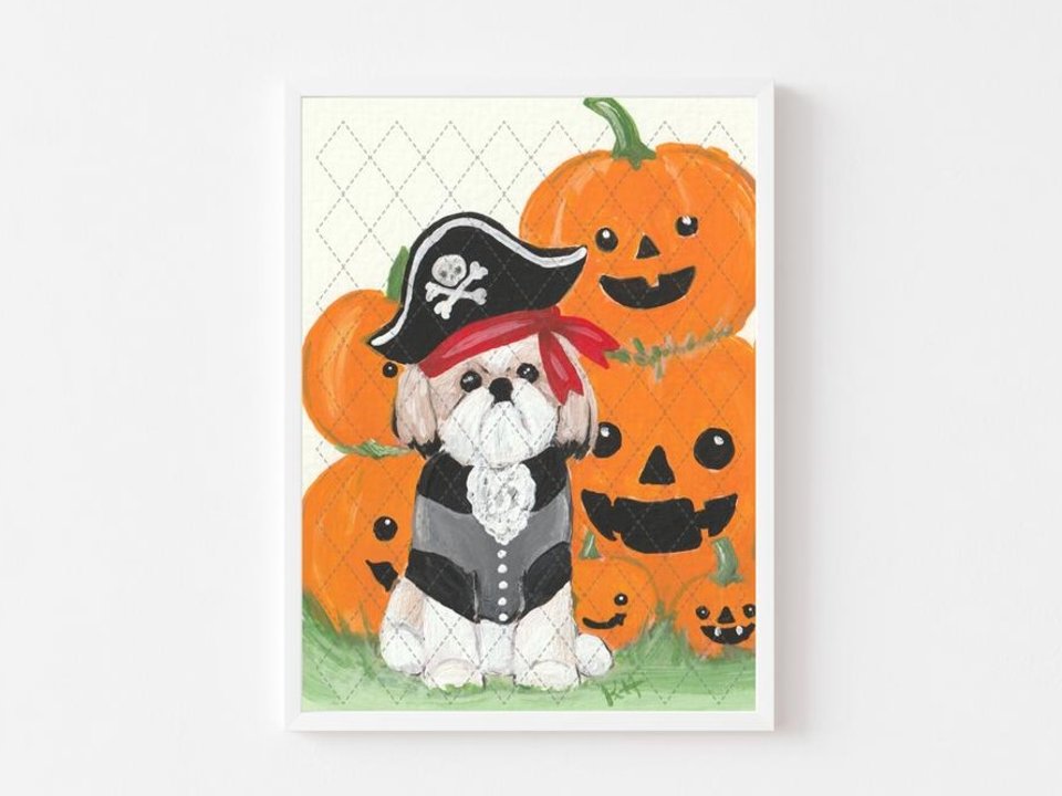 Shih Tzu Pirate Halloween PRINT of Original Hand Painted Artwork