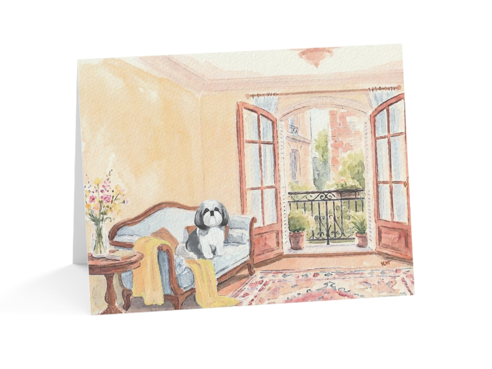 Shih Tzu Tuscan Villa Painting PRINT / NOTE CARD SET Watercolor Acrylic Italy Art