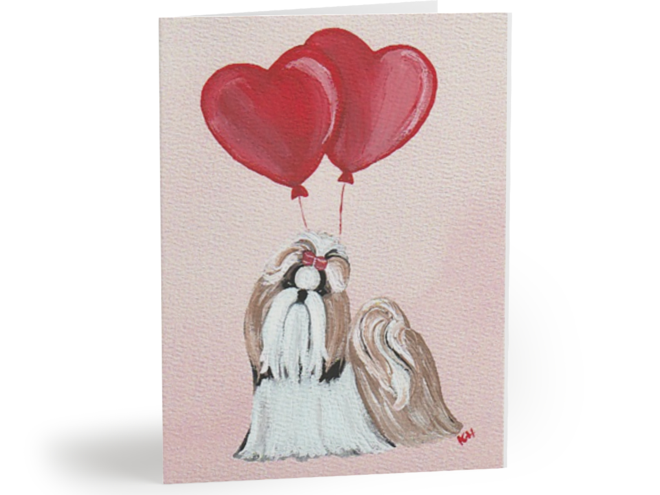 Shih Tzu Red Heart Balloon Art Cards Set All Occasion Greeting Cards