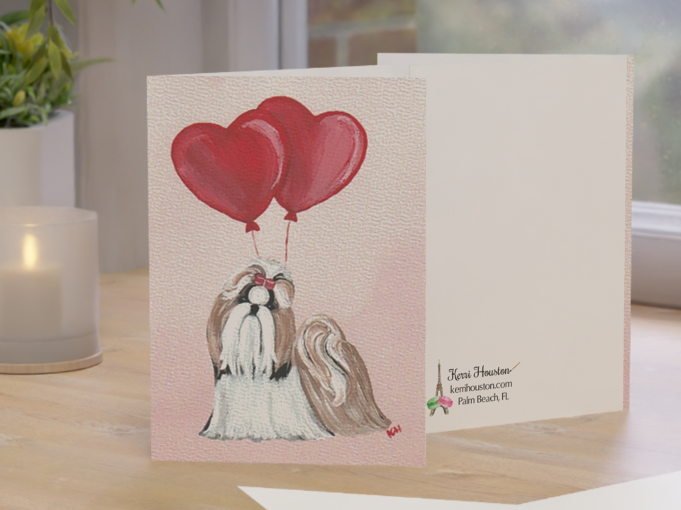 Shih Tzu Red Heart Balloon Art Cards Set All Occasion Greeting Cards