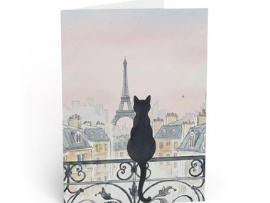 Black Cat Paris Balcony Art Cards Set All Occasion Greeting Cards Watercolor