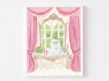 Cat Art PRINT / NOTE CARDS Set  "Queen of Versailles" White Persian Painting