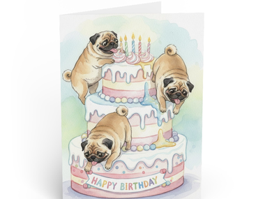 Pug Happy Birthday CARDS Set Watercolor Art