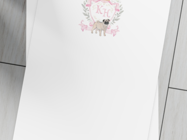 Pug Pink Crest Personalized Watercolor Stationery Set