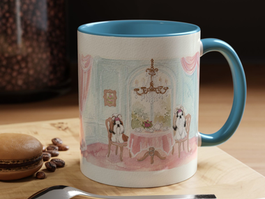 Shih Tzu Tea Party Painting MUGS 2 COLOR CHOICES Watercolor Acrylic Artwork