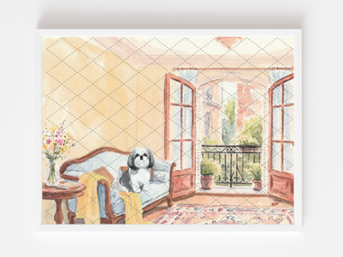 Shih Tzu Tuscan Villa Painting PRINT / NOTE CARD SET Watercolor Acrylic Italy Art