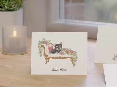 Personalized Yorkie Puppy Art NOTE CARDS SET Yorkshire Terrier Illustration Acrylic Painting