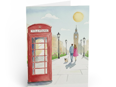 London Couple with Pug Art NOTE CARDS Set Watercolor Painting