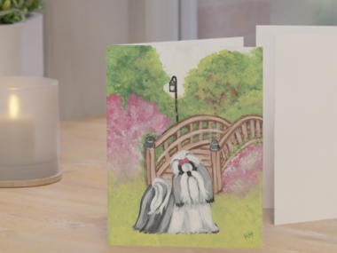 Shih Tzu "Walk In The Park" NOTECARDS SET Acrylic Artwork All Occasion Greeting Cards