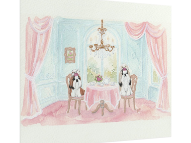 Shih Tzu Tea Party Painting PRINT / MUG / NOTECARD SET Invitations Watercolor Acrylic Artwork